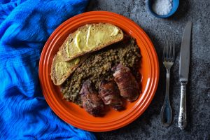 Pan-fried grouse with Puy lentils and pancetta